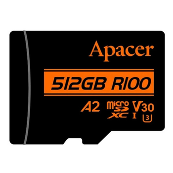 Карта памяти Apacer A2 512Gb microSDXC UHS-1 U3 class 10 V30 R100MB/s W80MB/s adapter SD (AP512GMCSX10U8-R)