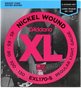 Струны для 5-ти струнной Бас-Гитары D'Addario EXL170-5 Nickel Wound Light Electric Bass Strings 45/130