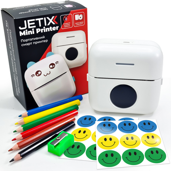Мобильный Bluetooth термопринтер JETIX Mini Printer | Детский принтер с набором карандашей и стикеров
