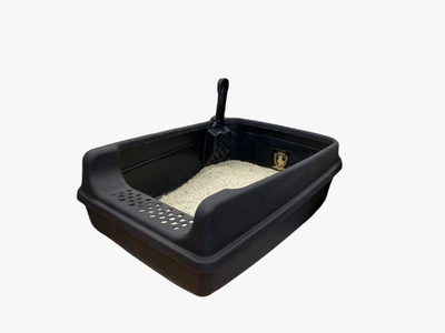 Туалет для кошек TM CATROYALE черный с рамкой 20*35*50 см + лопатка