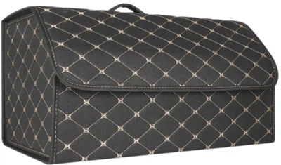 Автомобільний органайзер (саквояж) з ручкою у багажник Optima Bag-L 55х32х30 см з екошкіри Чорний з білою прошивкою (OPT-BAG-L)