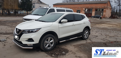 Боковые пороги подножки труба с накладками на NISSAN Qashqai J11 17- d60х1,6мм Ниссан Кашкай ST7243