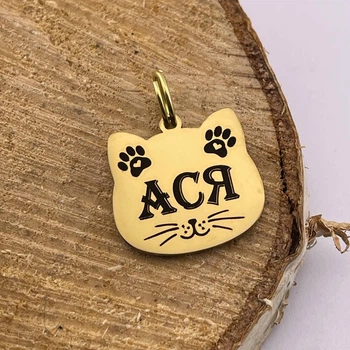 Адресник для кота с гравировкой клички "Ася", форма ''Котик'' 25*24 мм, цвет золотистый, полированная нержавеющая сталь (индивидуальная гравировка)