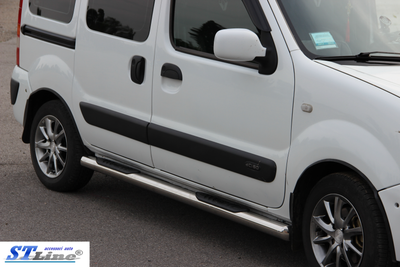 Боковые пороги подножки труба с накладками на Renault Kangoo 03-07 d60х1,6мм Рено Кенго ST7890