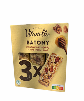 Батончики горіхові з медом Vitanella в упаковці 3 штуки