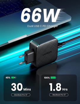 Мережевий зарядний пристрій Ugreen CD216 66 W 2xType-C PD Charger Black (UGR-70867)