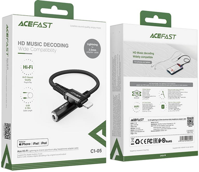 Kabel Acefast C1-05 Przejściówka do słuchawek ze stopu aluminium ze złączem Lightning na 3.5 mm Czarny (AFC1-05B)