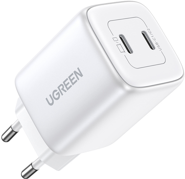 Мережевий зарядний пристрій Ugreen CD294 Nexode 45 Вт USB 2 x Type-C PD3.0 QC4.0 Charger Space Білий (6941876213276)