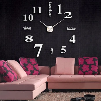 Настенные бескаркасные 3D часы Diy Seven "MEGA" большие с зеркальным эффектом самоклеящиеся 80-150 см Белый