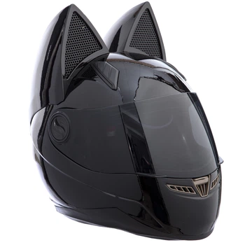 Мотошлем интеграл (full face) Мото Кото с ушками NITRINOS NEKO MS-1650 L Черный