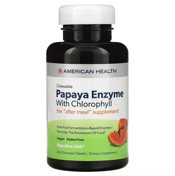 Ферменти папаї, з хлорофілом, American Health, 250 жувальних таблеток