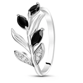 Серебряное кольцо с черным фианитом Оливка ПДК215ЦЧ 19р.