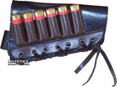 Патронташ кожаный Медан на приклад 12 калибр х 6 патронов (2003) Чорный