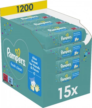 Упаковка дитячих вологих серветок Pampers Fresh Clean 15 пачок х 80 шт (8001841078496)