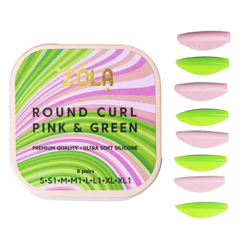 Валики (бигуди) для ламинирования Round Curl Pink & Green (S, S1, M, M1, L, L1, Xl, Xl1) Zola 8 пар