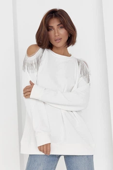 Жіноча кофта oversize з вирізами на плечах - молочний цвет, ONE SIZE