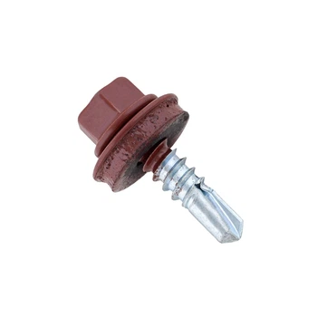 Саморез для кровли со сверлом DIN7504K 4,8х19 RAL3009 max=4,4 и шайбой TEX-H цинк (50шт.) [9T62R09T64819R3009] Metalvis