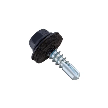 Саморез для кровли со сверлом DIN7504K 4,8х19 RAL7024 max=4,4 и шайбой TEX-H цинк (50шт.) [9T62R09T64819R7024] Metalvis