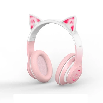 Бездротові навушники XO BE38 Cats Ear з вушками кота Гарнітура стерео рожева