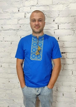 Футболка вишиванка колоьру електрик вишита синім жовтим хрестиком 3XL 01300 -3XL