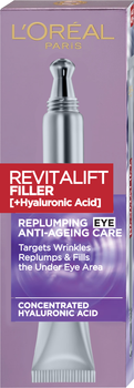 Krem pielęgnacyjny L'Oreal Paris Revitalift Filler z kwasem hialuronowym przywrócenie objętości skóry wokół oczu 15 ml (3600523201310)