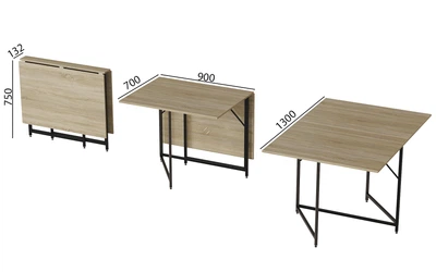 Стол трансформер книжка Вуди Ferrum-decor 75x130x90 Черный металл ДСП Дуб Сонома 16 мм (VOODY3003)