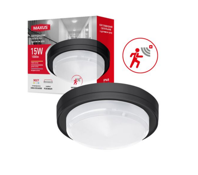 Светильник светодиодный накладной с датчиком движения MAXUS MBH 15W 3CCT IP65 BL Circle Microwave sensor