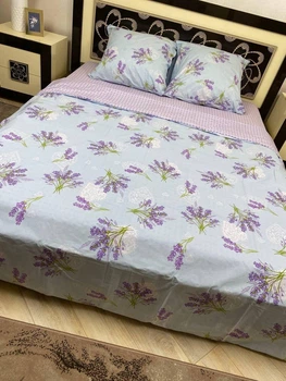 Постельное белье хлопковое Цветы Двуспальное Простынь на резинке 180x200х20 Бязь Лавандовое 50 х 70