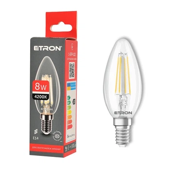 Светодиодная филаментная лампа ETRON Filament С37 E14 8W 4200K прозрачная