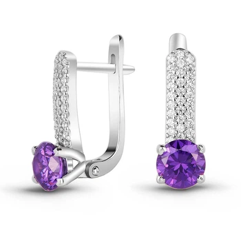 Серебряные серьги с фиолетовыми фианитами Солнце
