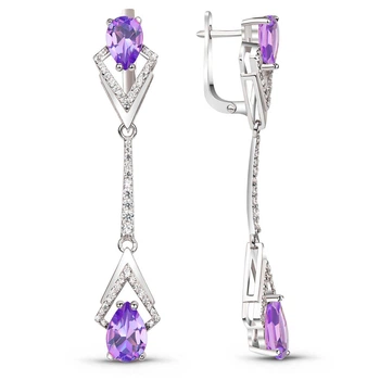 Серебряные серьги подвески с фиолетовыми фианитами Мистика