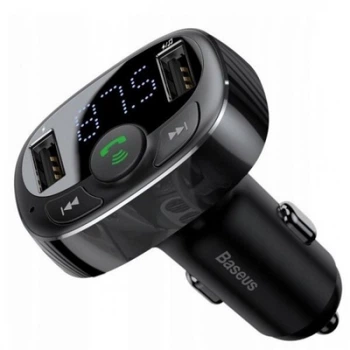 FM Модулятор (Автомобільний зарядний пристрій) Baseus Typed Charger with car holder 2.4A+1A Чорний