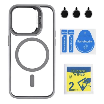 Чохол TPU+PC+Metal Stand Case with MagSafe and Camera Lenses для iPhone 15 Pro Колір Grey