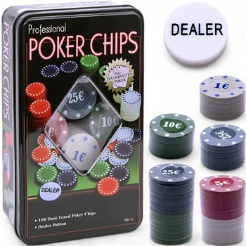 Покерний набір для покеру, 100 фішок, металевий кейс "Poker Chips"
