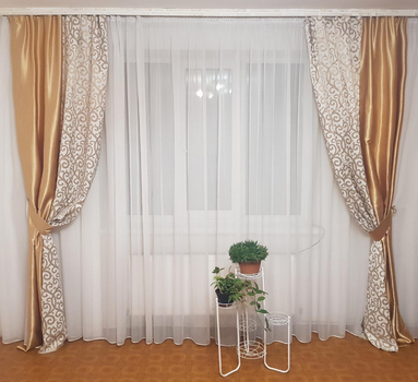 Комплект штор Firanka Завитки 2шт 150х280см золотистий з молочним (11_7ш)