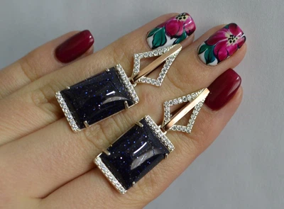 Серебряные серьги Silverstyle с кабашонами 146с, цвет камня - мистик