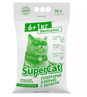 Гігієнічний деревний наповнювач Super Cat з ароматизатором для туалету котів, 6+1 кг