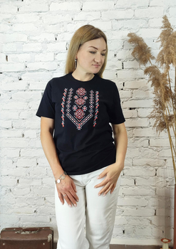 Футболка вишиванка чорна вишита червоно білим хрестиком XL 01400 -XL