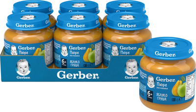 Упаковка фруктового пюре Gerber Яблоко и груша с 6 месяцев 130 г х 6 шт (7613287166920)