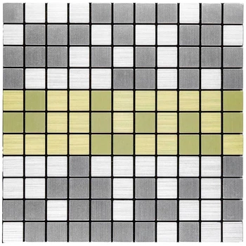 Самоклеющаяся алюминиевая плитка Sticker Wall серебряная с золотом мозаика 300х300х3мм SW-00001826 (D)