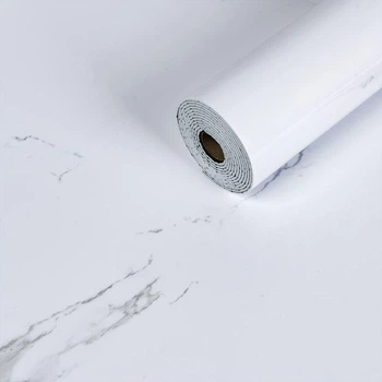 Самоклеящаяся виниловая плитка Sticker Wall на стену для кухни, ванной в рулоне белый воздушный мрамор 3000х600х2мм Глянец