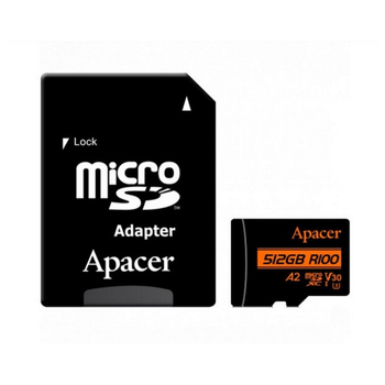 microSDXC (UHS-1 U3) Apacer A2 512Gb class 10 V30 (R100MB/s, W80MB/s) (adapter SD) (AP512GMCSX10U8-R)