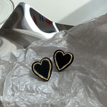 Серьги сердечка гвоздики Honey Fashion Accessories черный (12-196)