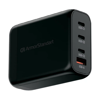 Сетевое зарядное устройство ArmorStandart Resolute Power ARP-131 PD 100W GaN 3Type-C 1USB 5A Black (ARM70024)