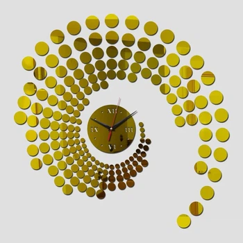 Настенные бескаркасные 3D часы Diy Spiral с зеркальным эффектом самоклеящиеся 40 х 60 см Золотистый