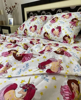 Постільна білизна бавовняна Єдиноріг Півтораспальна 150 x 220 Бязь Білий 70 х 70
