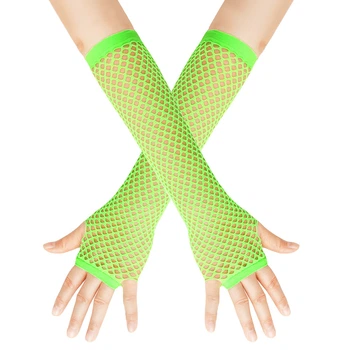 Митенки в сеточку длинные салатовые One Size