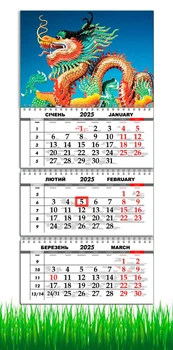 Календарь на 2025 год, Apriori ,Календарь настенный квартальный на 2025 год , на три пружины , Дракон , 29,7х61 см