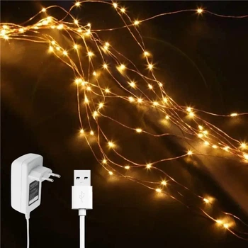 Светодиодная гирлянда Конский хвост, 2м, 300 LED, 15 нитей, от USB и сети 220В, статический режим, Теплый белый