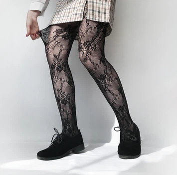 Колготки ажурные с цветами плющом One Size Черные